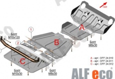 Защита алюминиевая Alfeco для радиатора, картера, редуктора переднего моста Toyota Hilux (AN120) 2015-2020